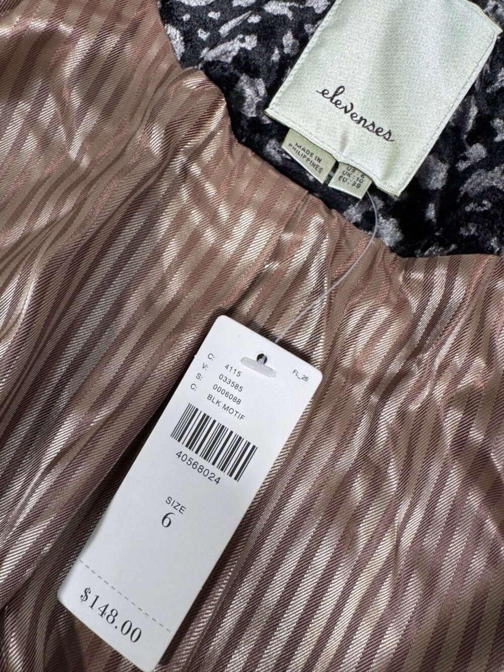 Anthropologie Elevenses Black Metallic Floral Velvet Blazer 6 Philippines Lined - Picture 4 of 12